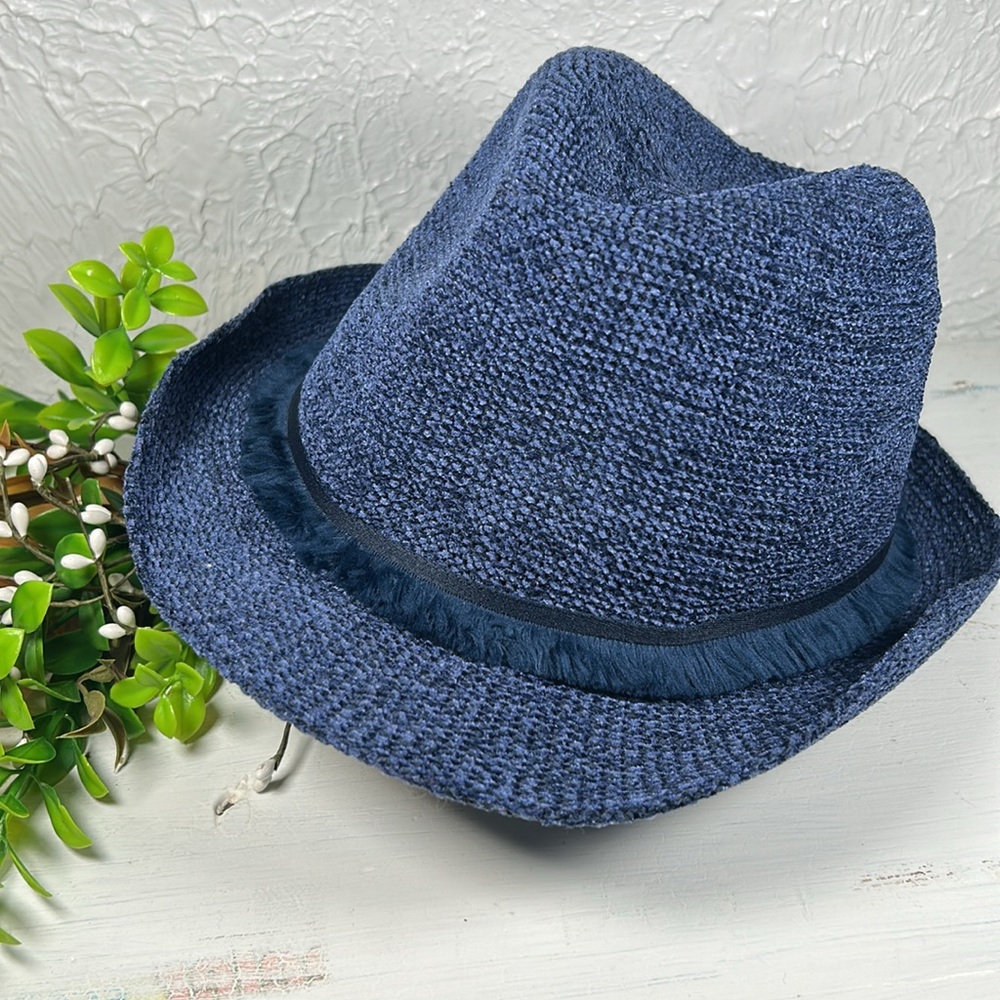 Blue Fedora Hat w/ Fringe detail accent Unisex Styling - Picture 10 of 11